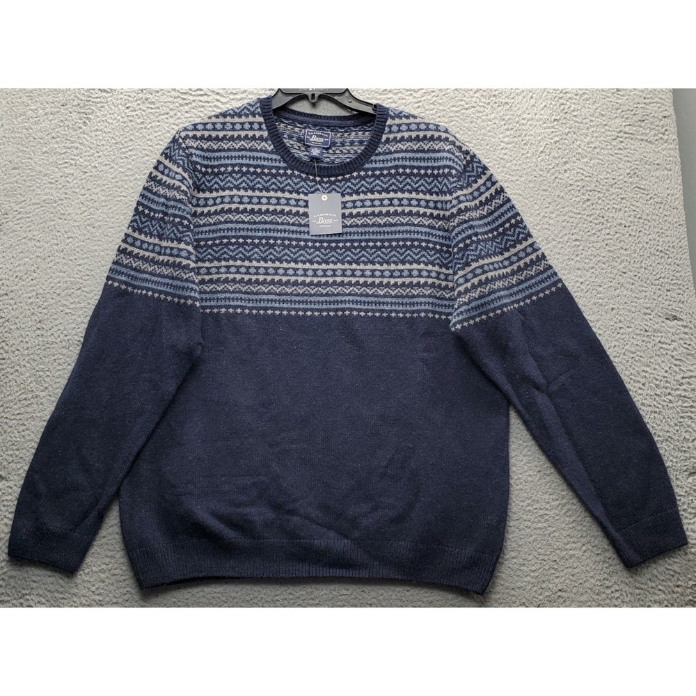 G.H. Bass & Co. Knit Sweater Mens XL Multi Fair Isle Print Wool Blend Crew Neck